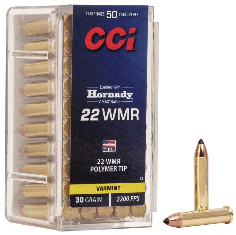 CCI V-MAX Rimfire Ammunition .22 WMR 30 gr Poly Tip V-Max 2200 fps 50/ct