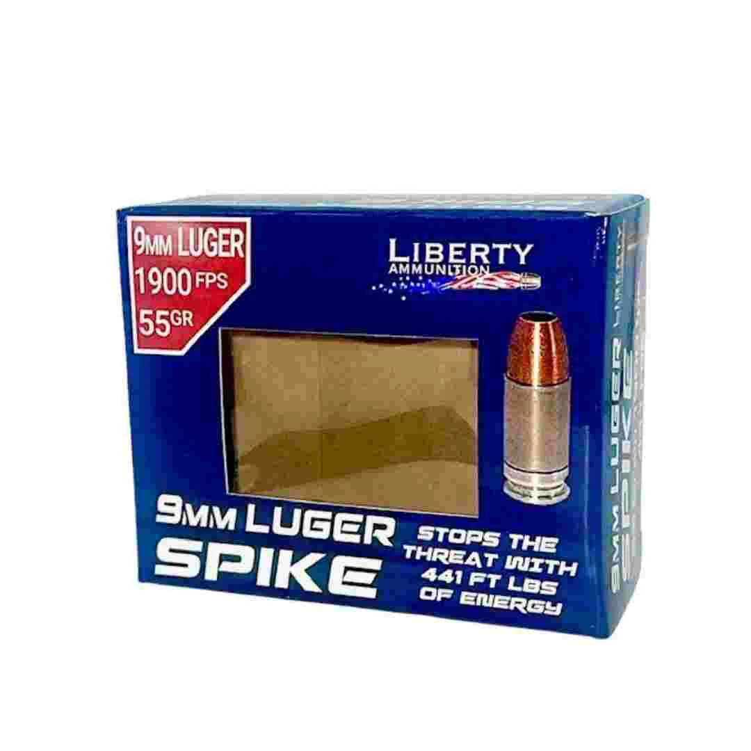 Liberty Spike Handgun Ammunition 9mm Luger 55gr HP 1900 fps 20/ct